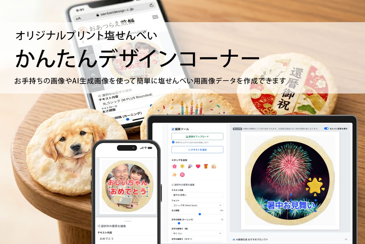 オリジナルプリント塩せんべいのデザイン例