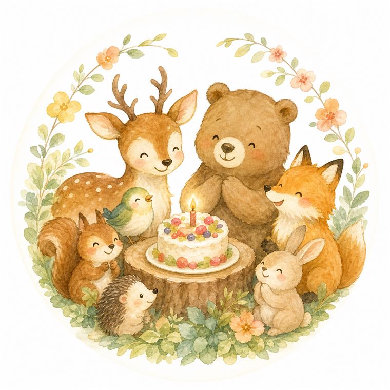 お祝い動物のAIイラストサンプル