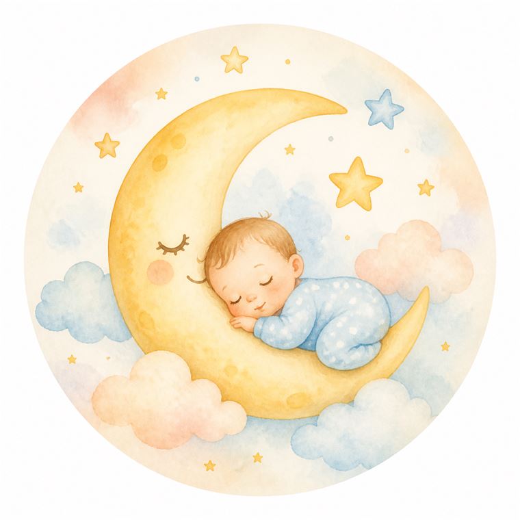 赤ちゃんと月のAIイラストサンプル