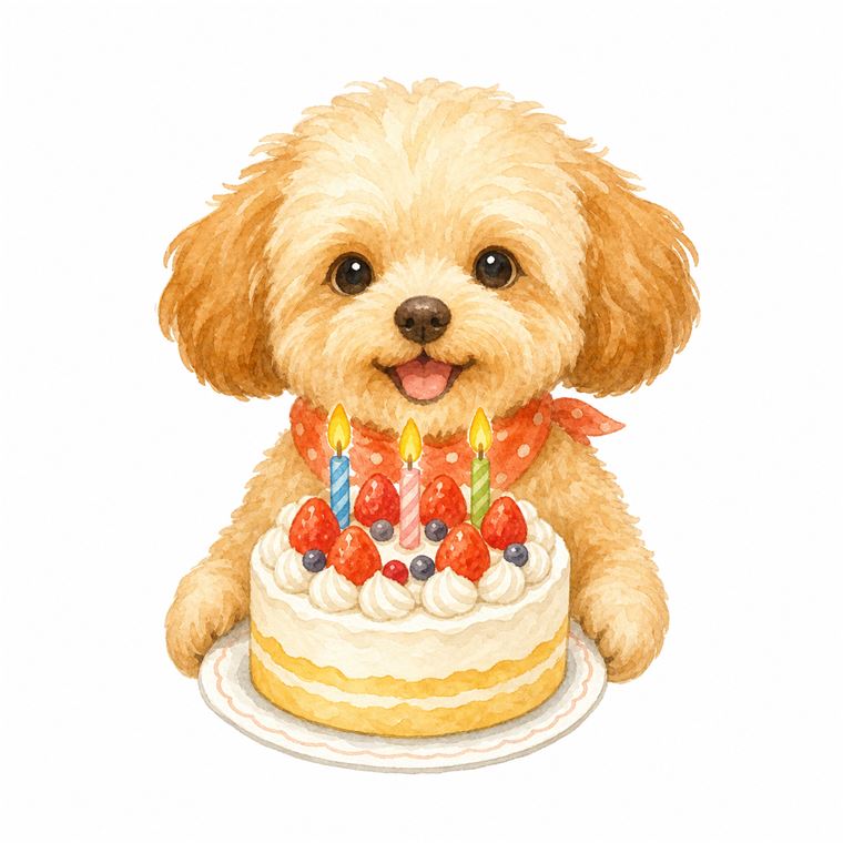 犬とケーキのAIイラストサンプル