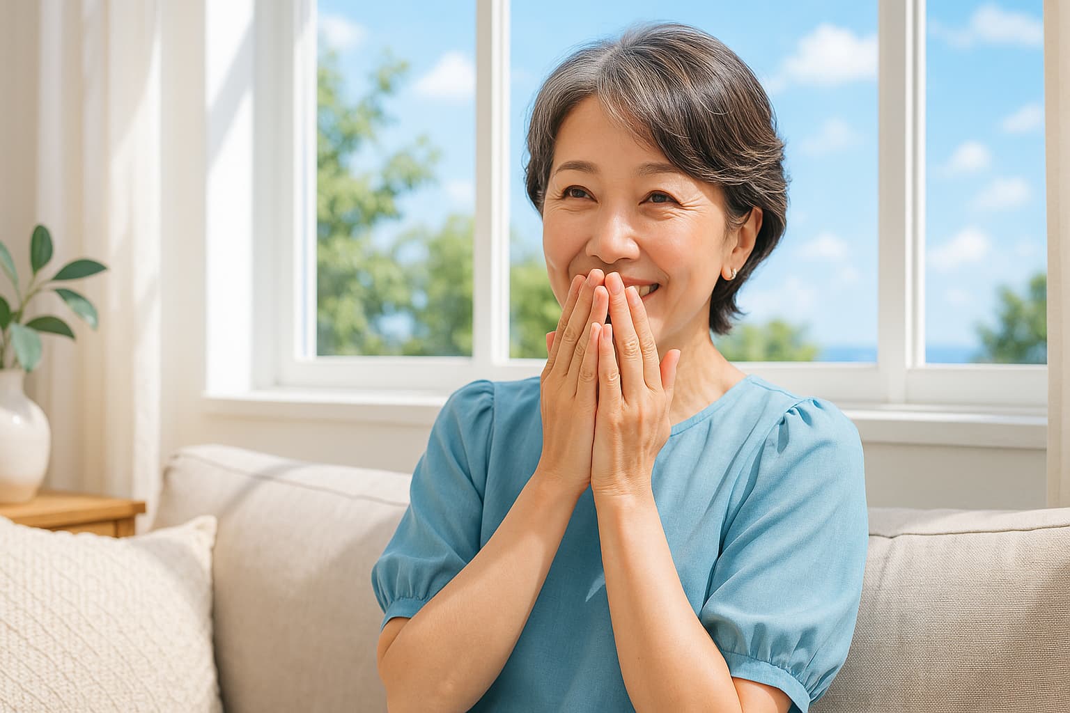 満足そうに商品を持つ女性